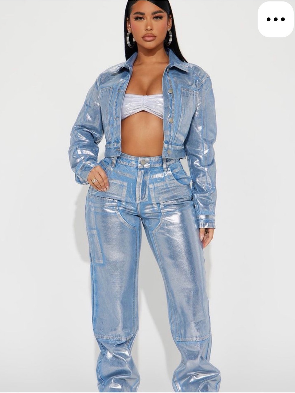 Fashion Nova Shimmer Light Blue Straight-Leg Jeans